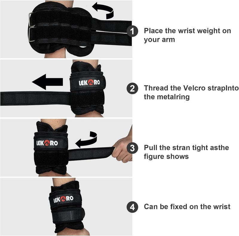 LEKÄRO Adjustable Ankle Weights & Wrist Weights for Women Men, 1 Pair Removable Weighted Plate Arm Leg Weights for Walking, Running, Pilates (2.2lb/4.4lb/6.6lb/11lb/22lb Total) - Image 3